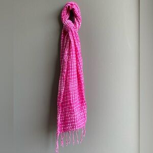 J. Crew Seersucker Gingham Pink Scarf with Fringe